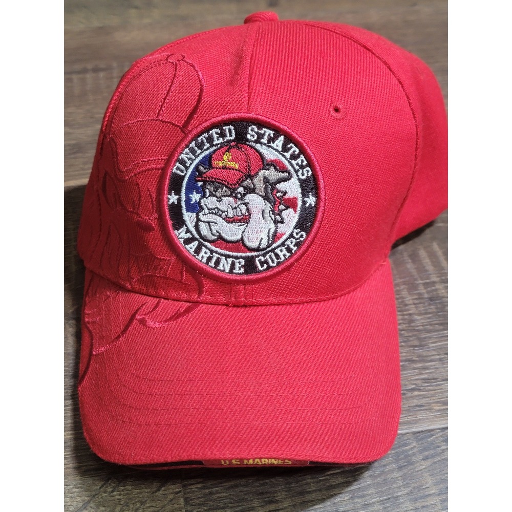 US Marines Red Baseball Cap Devil Dog Bulldog Patch USMC Hat Rhinox‎ Inc